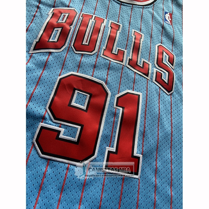 Camiseta Chicago Bulls Dennis Rodman NO 91 Mitchell & Ness 1996-97 Azul